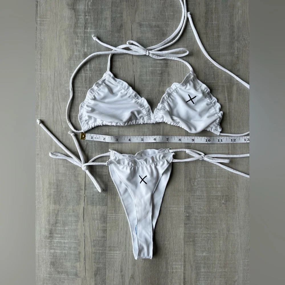 BOUTINE X LOS ANGELES White Ruffled String Bikini Set Size Small - Picture 4 of 5